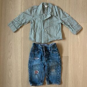 EGG / The Gap Baby Boy Outfit - Button Down Shirt and Distressed Jeans Set